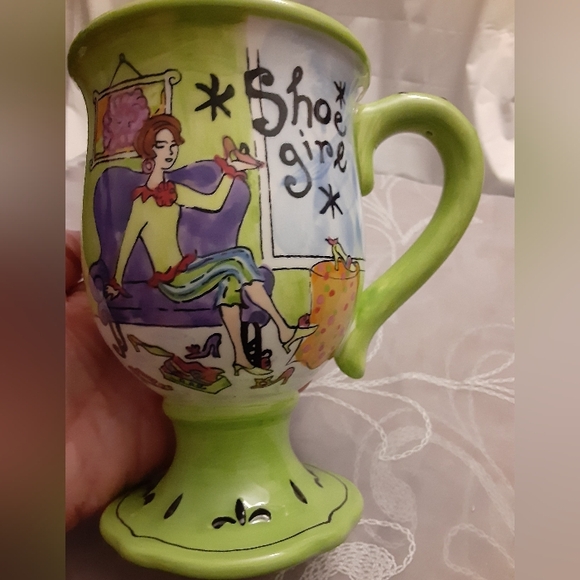 3/$15 "Shoe Girl" Pedestal Coffee/Tea Mug Ceramic Jennifer Brinley App 6" Tall - Picture 3 of 7